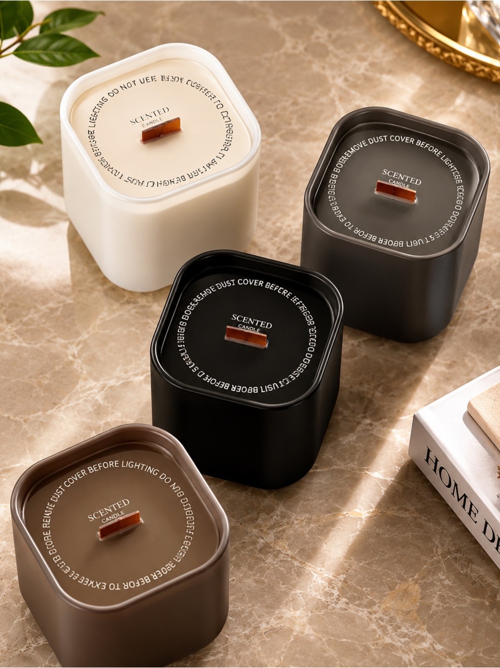 Modern Square Wood-Wick Soy wax  Scented Candle - Black, White, Brown, Gray